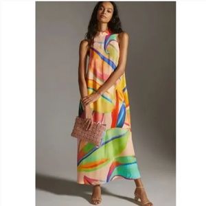 Anthropologie Farm Rio Floral Halter Maxi Dress Size Small Medium Multicolour